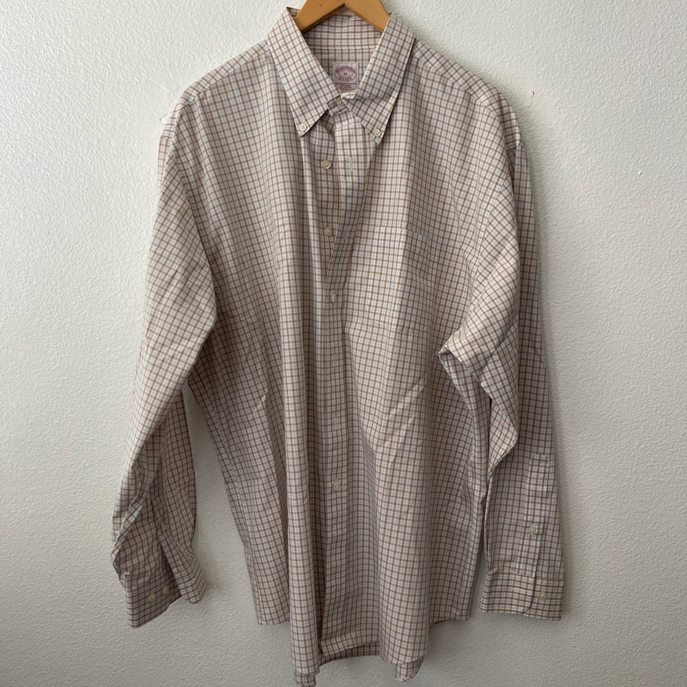Brooks Brothers Tan and Red Checkered Shirt
